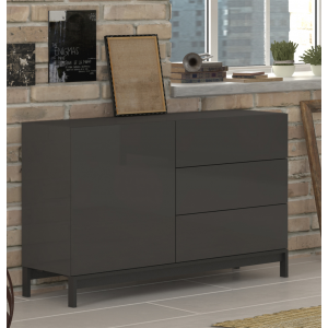 Credenza Metis 110 con piedistallo – 1 anta + 3 cassetti – Antracite Lucido