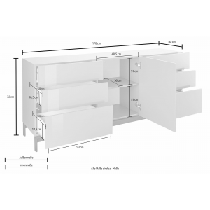 Zoom Credenza Metis 170 con piedistallo – 1 anta + 6 cassetti – Antracite Lucido