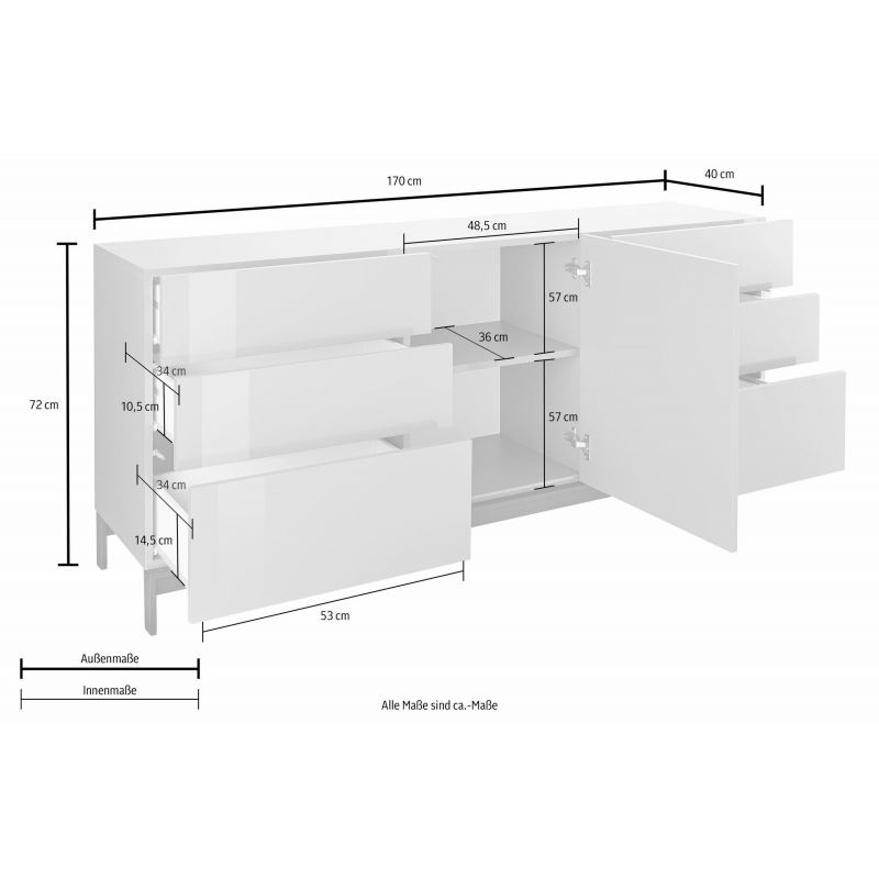 Credenza Metis 170 con piedistallo – 1 anta + 6 cassetti – Antracite Lucido