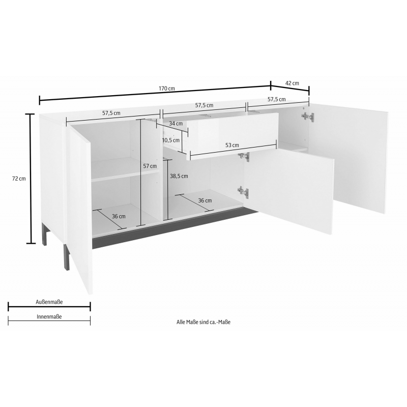 Credenza Metis 170 con piedistallo – 3 ante + 1 cassetto – Antracite Lucido