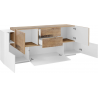 Credenza New Coro 220 – 5 ante + 2 cassetti – Bianco Lucido/Acero Pereira