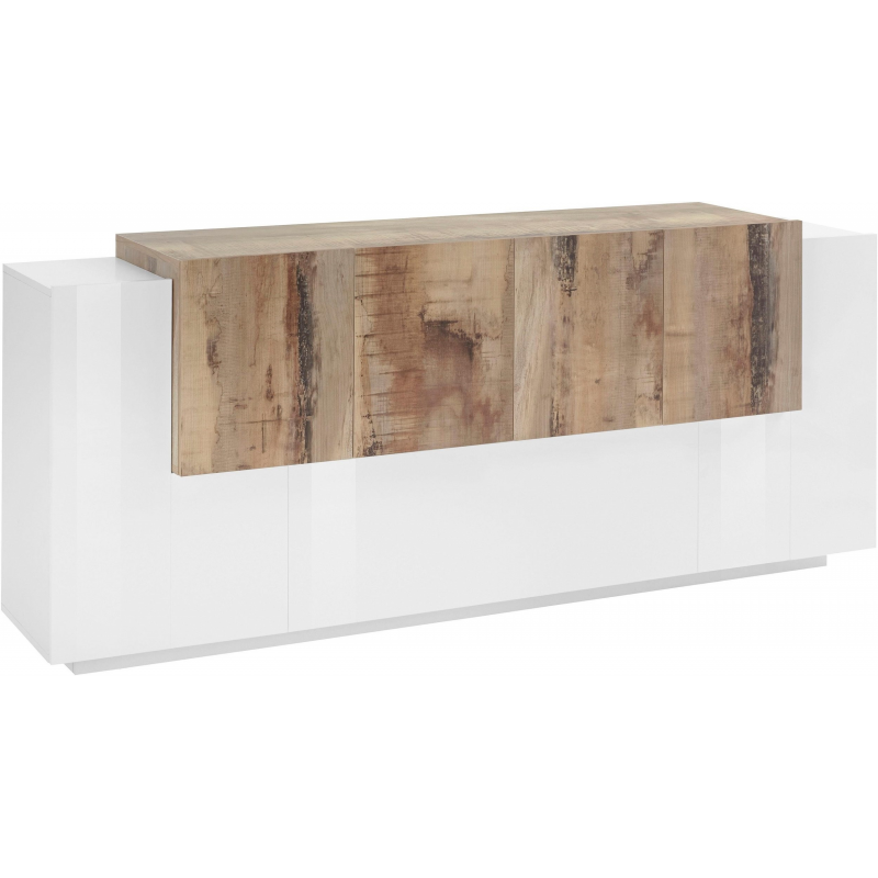 Credenza New Coro 200 – 7 ante – Bianco Lucido/Acero Pereira