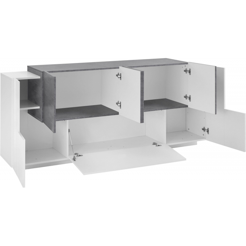 Credenza New Coro 200 – 7 ante – Bianco Lucido/Ardesia