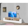 Porta TV New Coro 220 – 2+2 ante con ripiano in vetro – Bianco Lucido/Acero Pereira
