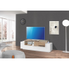 Porta TV New Coro 160 – 2+1 ante con ripiano in vetro – Bianco Lucido/Acero Pereira