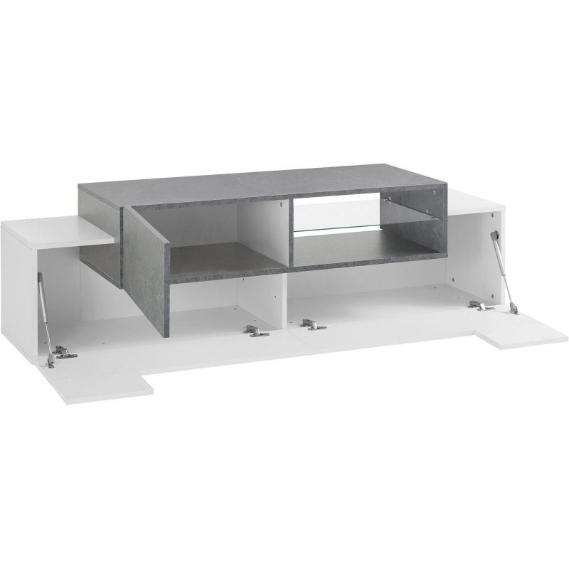 Porta TV New Coro 160 – 2+1 ante con ripiano in vetro – Bianco Lucido/Ardesia