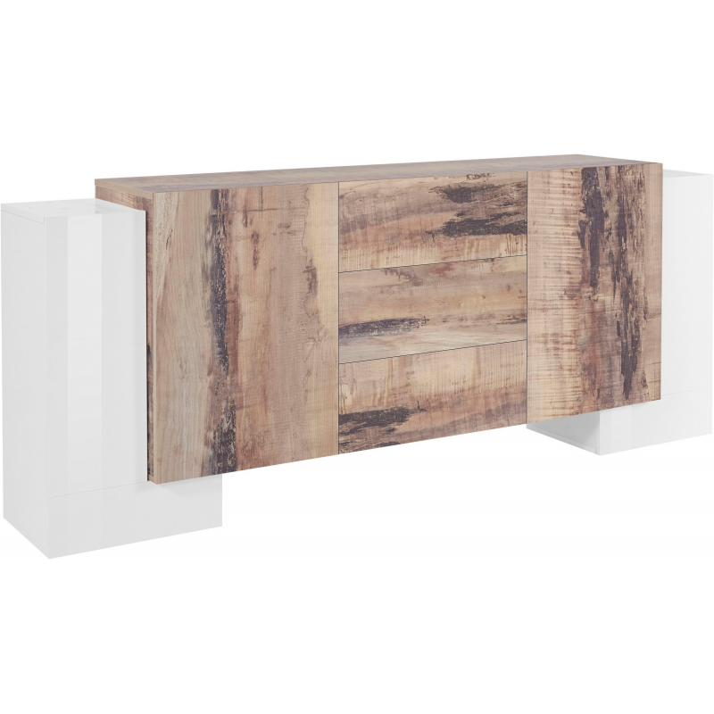 Credenza Pillon 210 – 2+2 ante + 3 cassetti – Bianco Lucido/Acero Pereira