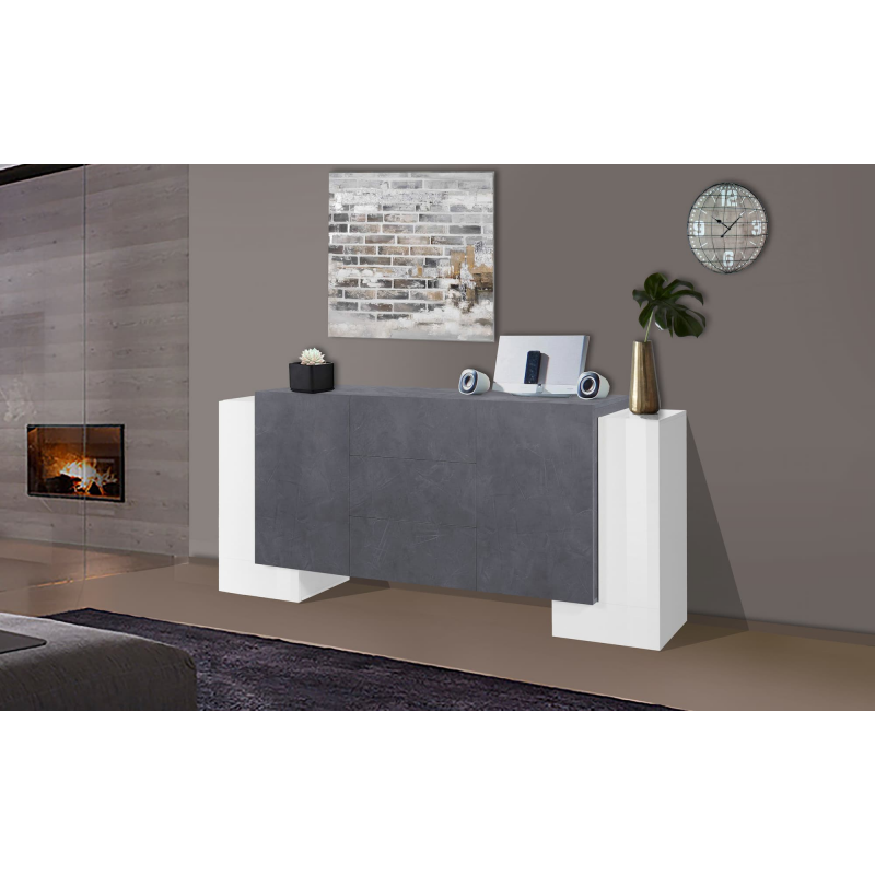 Credenza Pillon 210 – 2+2 ante + 3 cassetti – Bianco Lucido/Report