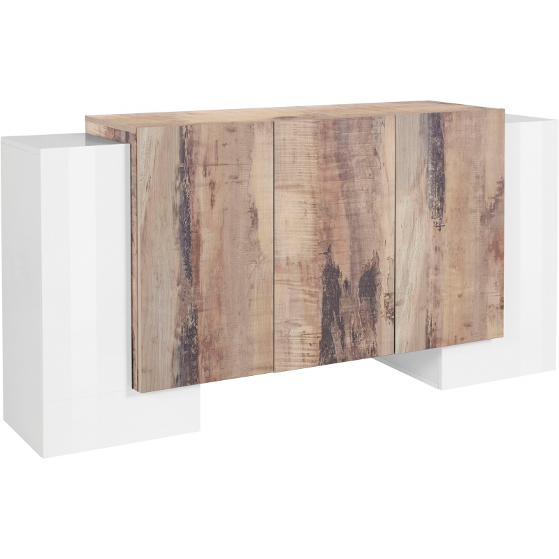 Credenza Pillon 170 – 2 ante + 3 ante – Bianco Lucido/Acero Pereira
