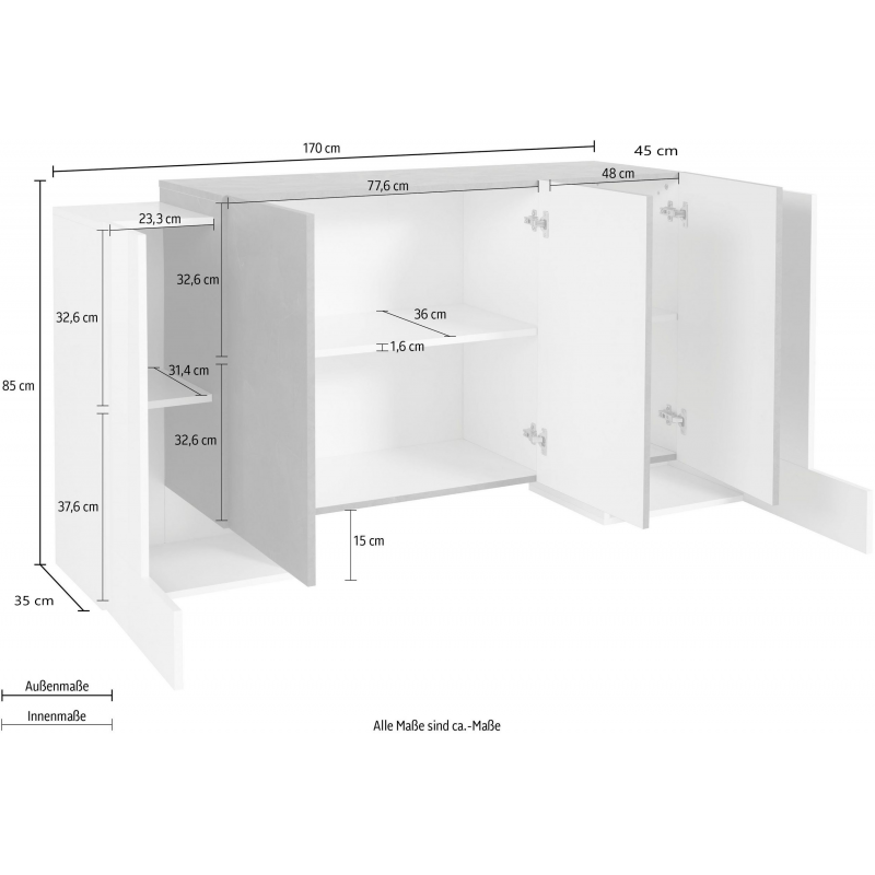 Credenza Pillon 170 – 2 ante + 3 ante – Bianco Lucido