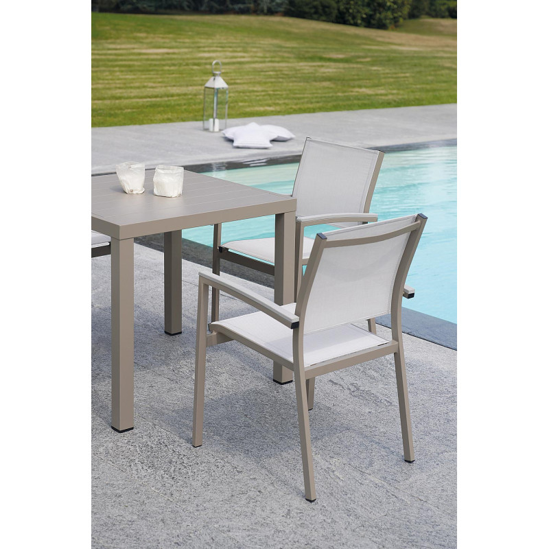 Set Tavolo San Vincenzo + 4 Sedie Lucca In Alluminio Pieghevole Tortora Moia