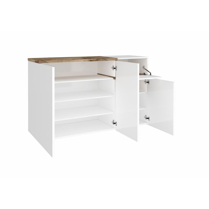 Scarpiera Zet 120 – 3 ante + 1 ribalta – Bianco Lucido/Acero Pereira