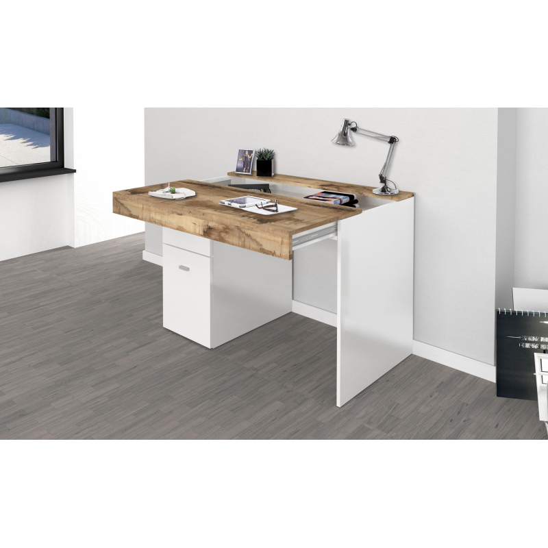 Scrivania Sliding 100 con piano allungabile – Bianco Lucido/Acero Pereira