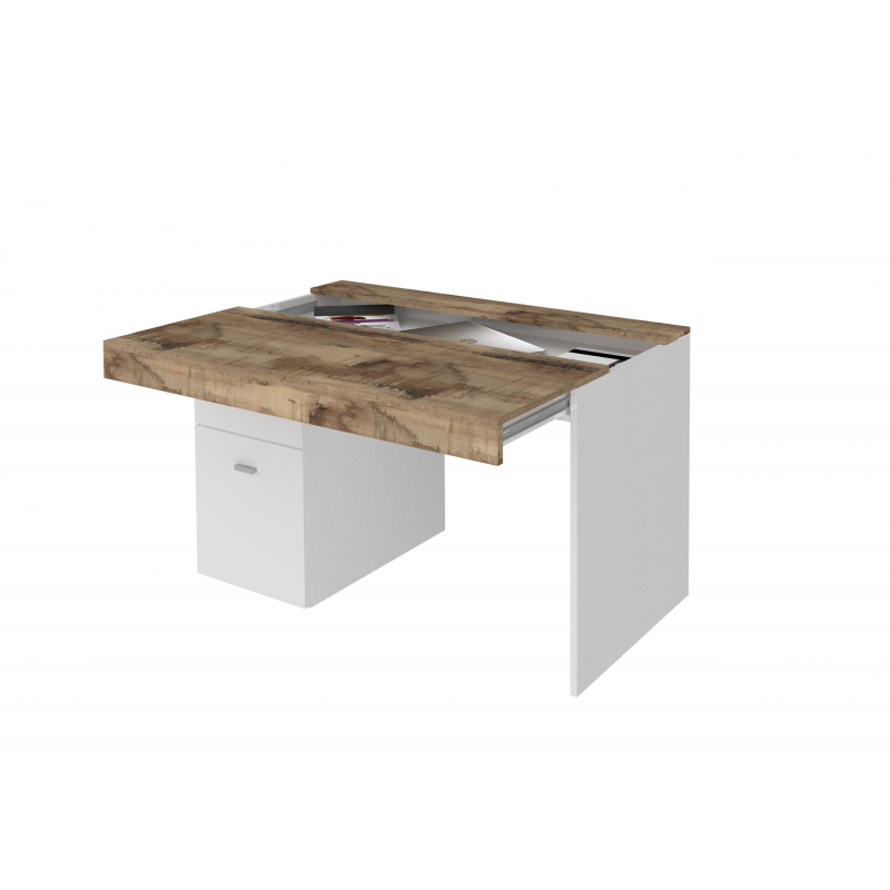 Scrivania Sliding 100 con piano allungabile – Bianco Lucido/Acero Pereira