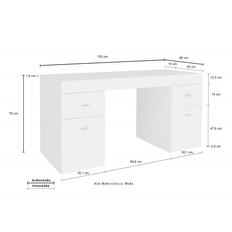 Scrivania Sliding 130 con piano allungabile – Bianco Larice