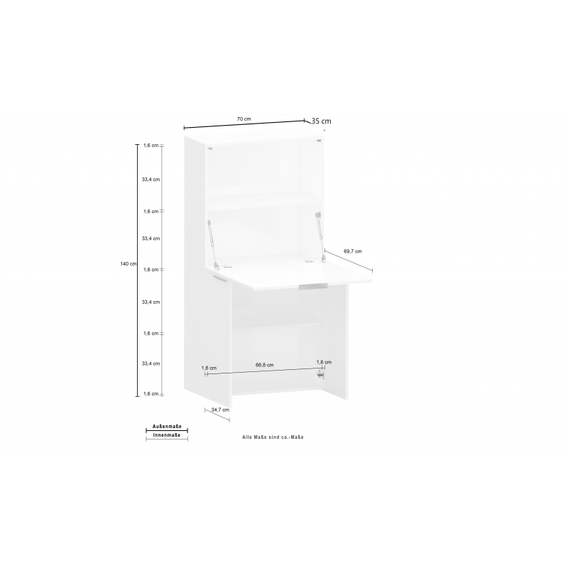 Scrivania Dalia Richiudibile ad armadio – 70x140x35 – Bianco Lucido