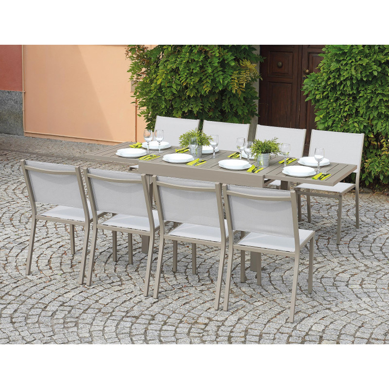 Set Tavolo da + 6 Sedie Lucca In Alluminio Pieghevole Tortora Moia