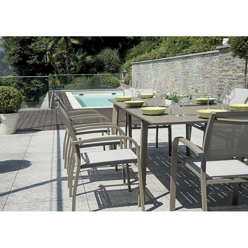 Set Tavolo San Donato + 6 Sedie Lucca In Alluminio Pieghevole Tortora Moia
