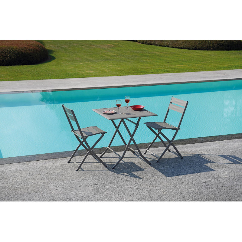 Set Tavolo San Donato + 6 Sedie Lucca In Alluminio Pieghevole Tortora Moia