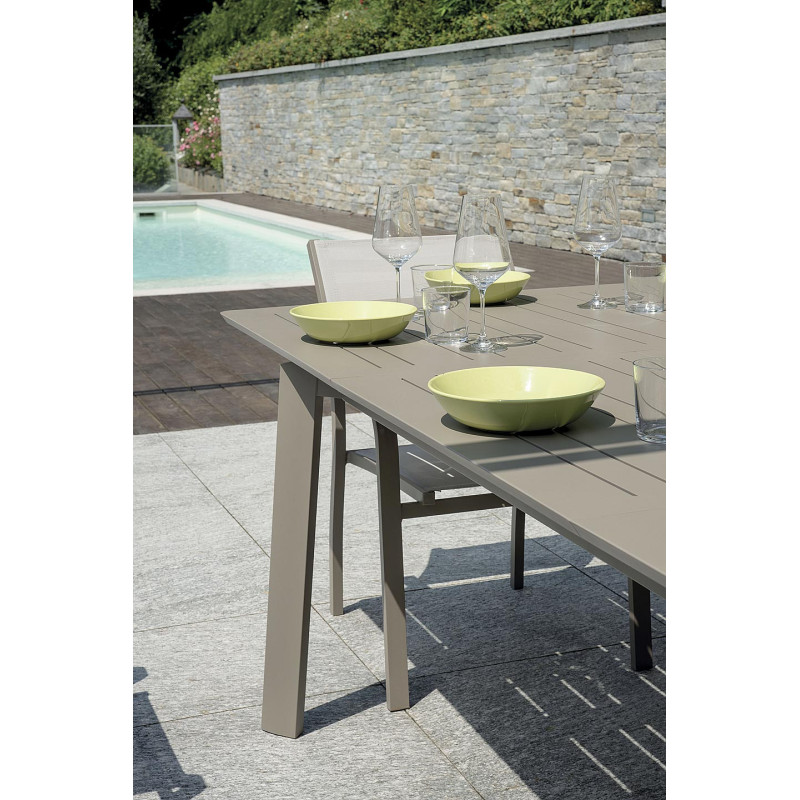 Set Tavolo San Donato + 6 Sedie Lucca In Alluminio Pieghevole Tortora Moia