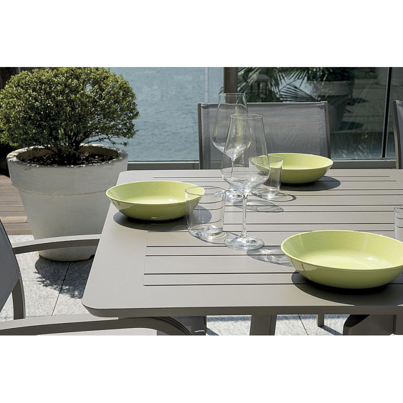 Set Tavolo San Donato + 6 Sedie Lucca In Alluminio Pieghevole Tortora Moia