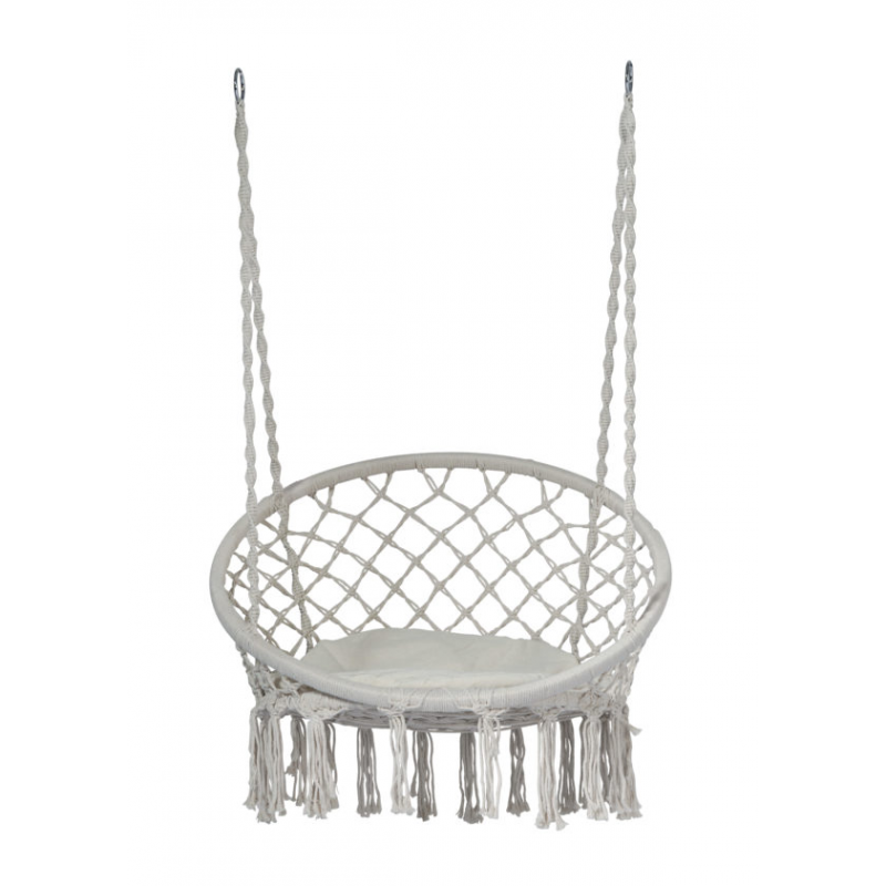 Altalena in corda e cuscino MOIA in color naturale con seduta con frange