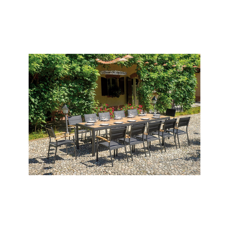 Tavolo Lanzarote MOIA 200/300 alu antracite e teak con gambe scorrevoli