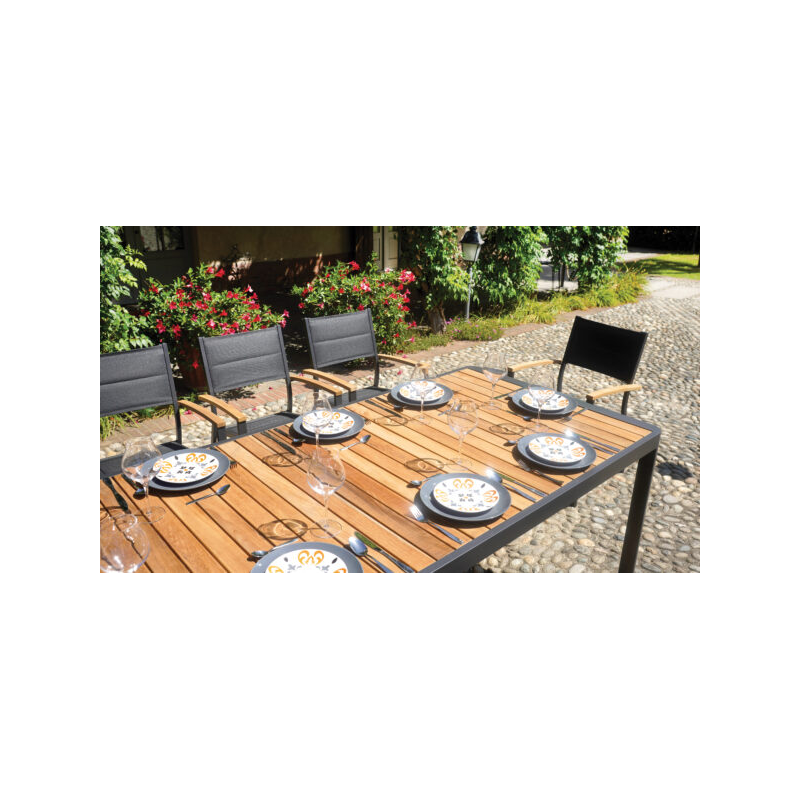 Tavolo Lanzarote MOIA 200/300 alu antracite e teak con gambe scorrevoli