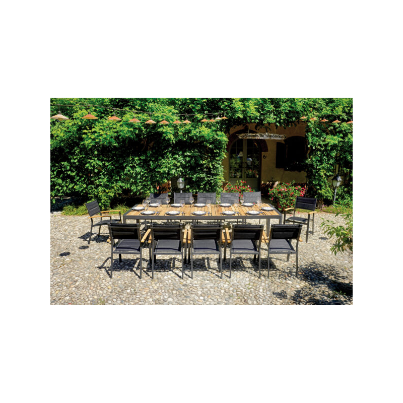 Tavolo Lanzarote MOIA 200/300 alu antracite e teak con gambe scorrevoli