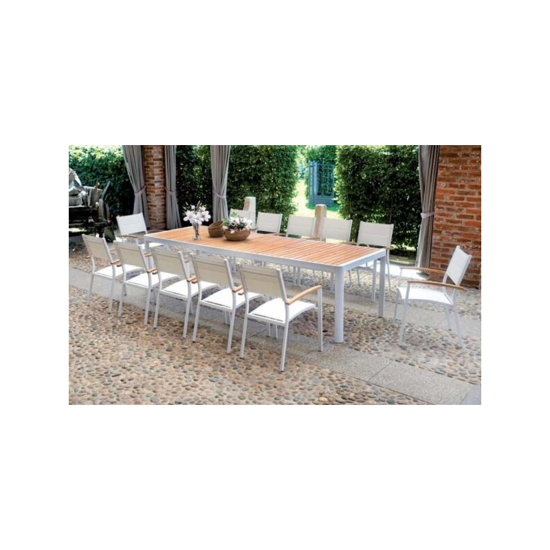 Tavolo Lanzarote MOIA 200/300 alluminio bianco e teak con gambe scorrevoli