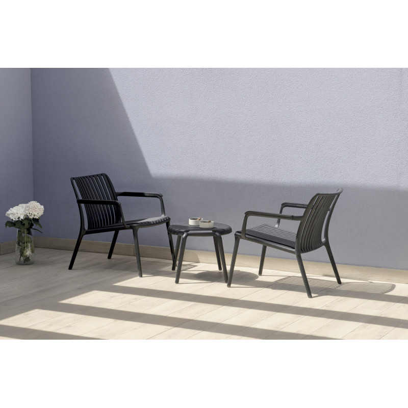 Set Tavolino Balcony + 2 Poltrone Balcony Set Valencia Resina Antracite Moia