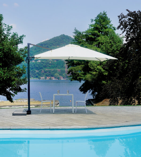 Ombrellone Da Giardino Quadrato 3x3 Metri - Struttura In Acciaio Con Manovella, Copertura In Poliestere 160 Gr/mq, Bianco