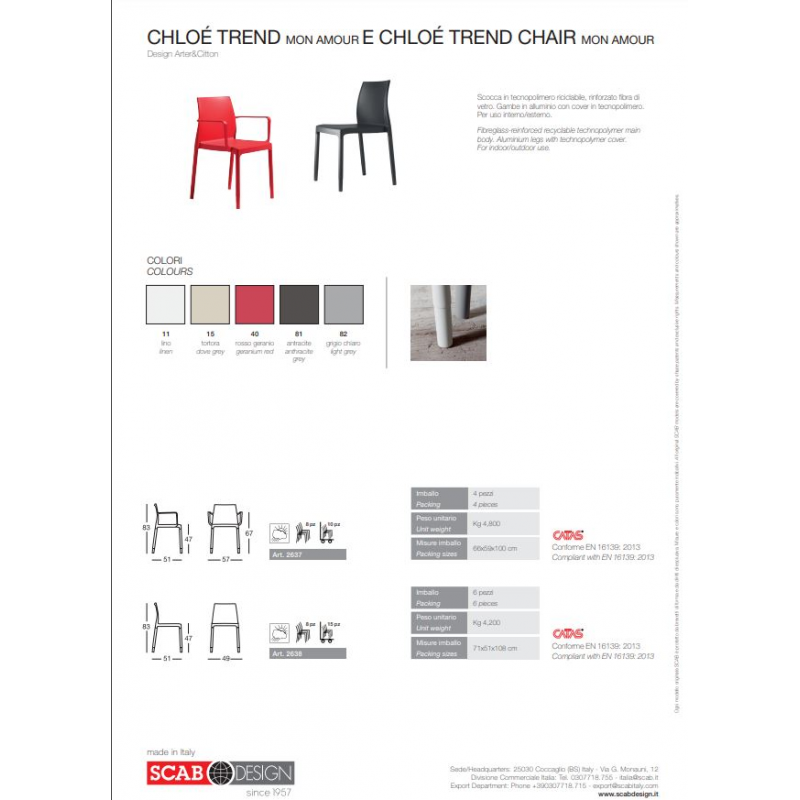 SET 6 CHLOÉ TREND SEDIE MON AMOUR MADE IN ITALY SCAB DESIGN