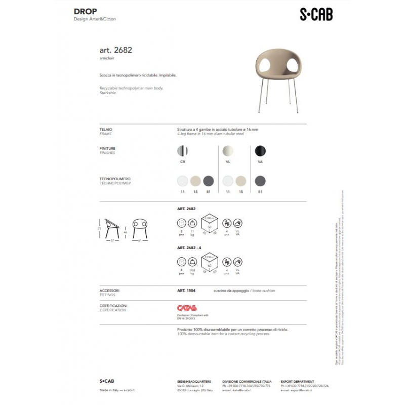 SET 2 SEDIE DROP TECNOPOLIMERO MADE IN ITALY SCAB DESIGN