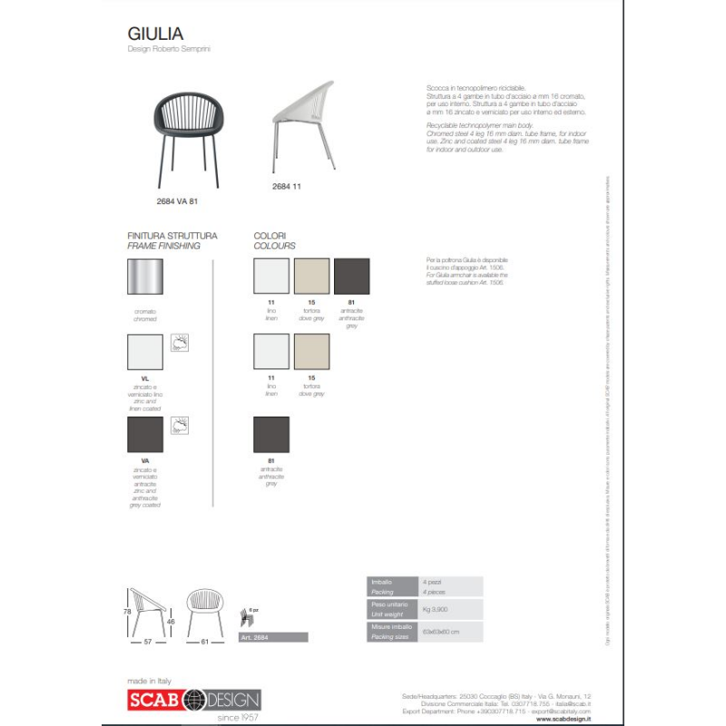 SET 4 SEDIE GIULIA TECNOPOLIMERO SCAB DESIGN
