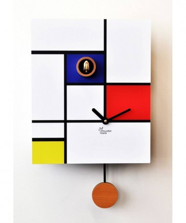 Zoom Orologio con cucù Around Mondrian stampa su mdf Made in Italy