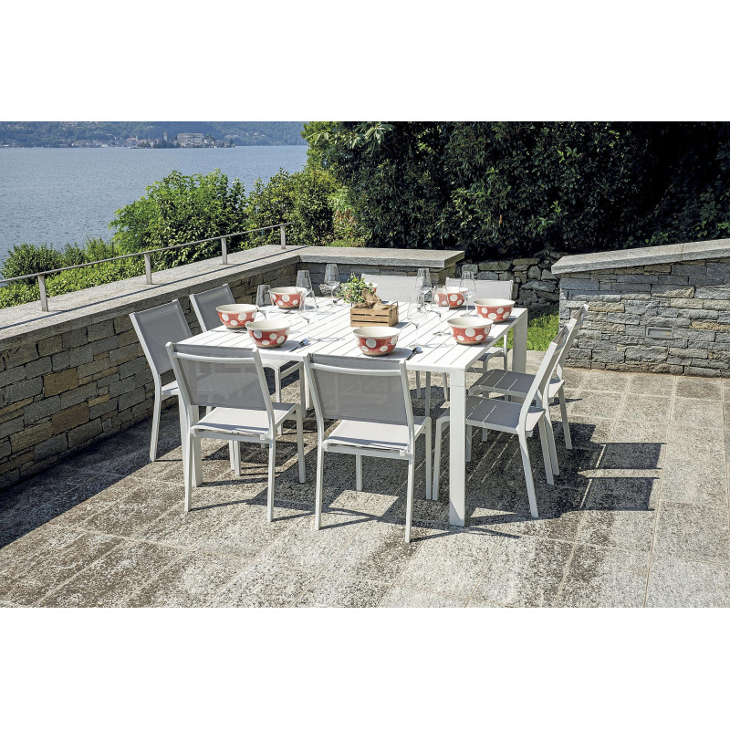 Set Tavolo San Vincenzo + 4 Sedie Pola Alluminio Bianco Text Grigio Chiaro Moia