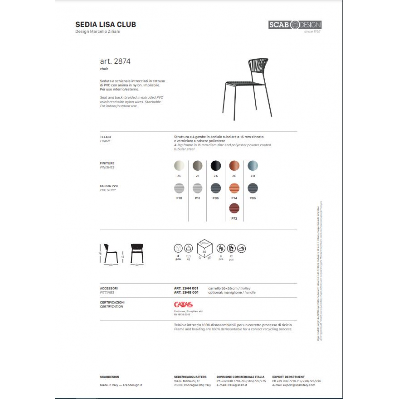 SET DUE SEDIE LISA CLUB PVC MADE IN ITALY SCAB DESIGN