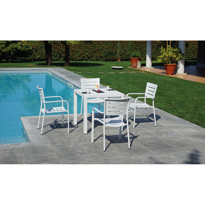 Set Tavolo San Vincenzo + 4 Sedie Regista Paros Alluminio Bianco/Text Grigio Chiaro Moia