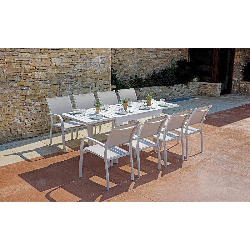 Set Tavolo Capannori + 6 Sedie Zara Alluminio Bianco Text Grigio Chiaro Moia