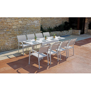 Set Tavolo Capannori + 6 Sedie Samo Alluminio Bianco Text Grigio Chiaro Moia