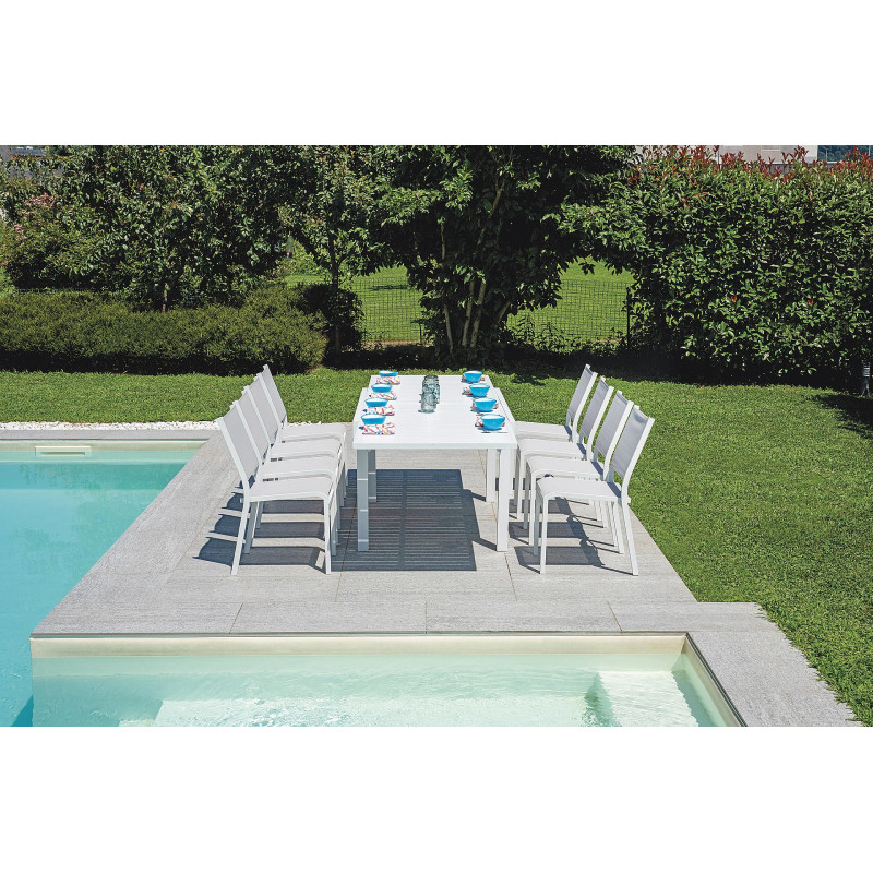 Set Tavolo Montecatini + 8 Sedie Pola Alluminio Bianco Text Grigio Chiaro Moia