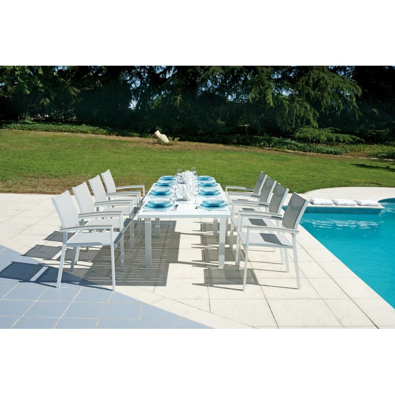 Set Tavolo Montecatini + 8 Sedie Pola Alluminio Bianco Text Grigio Chiaro Moia