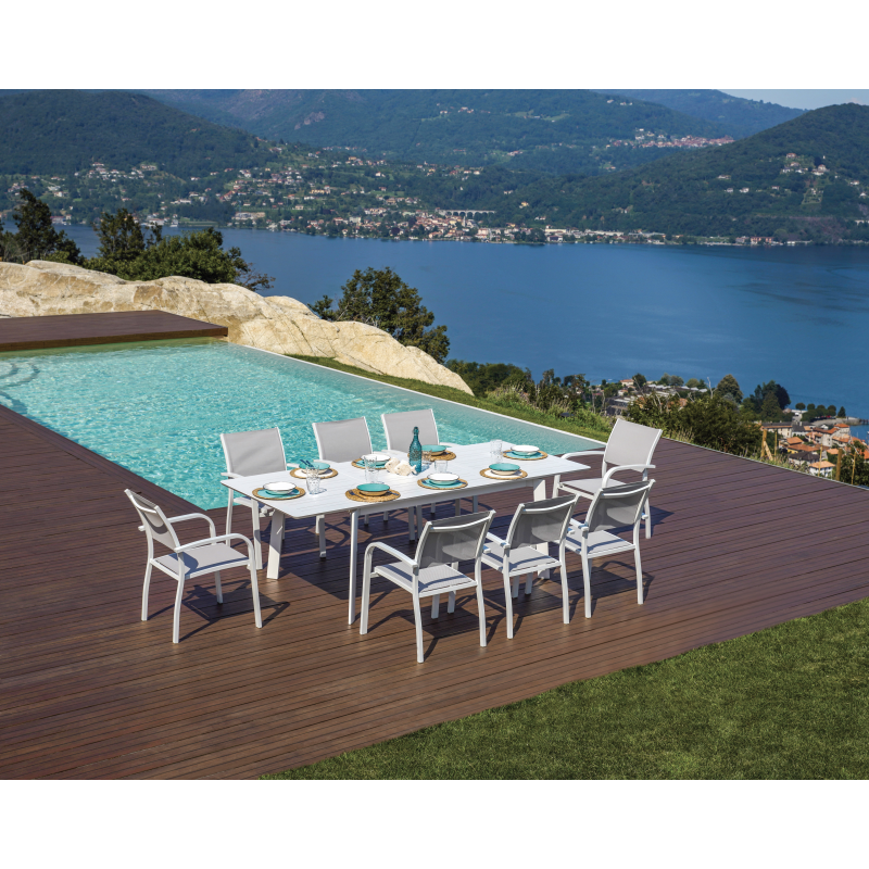 Set Tavolo San Donato + 8 Sedie Pola Alluminio Bianco