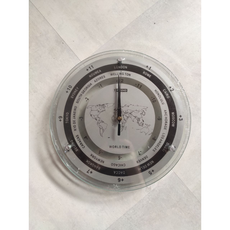 Orologio da parete MONDO con doppio vetro e fusi orari mondiali 28.8cm