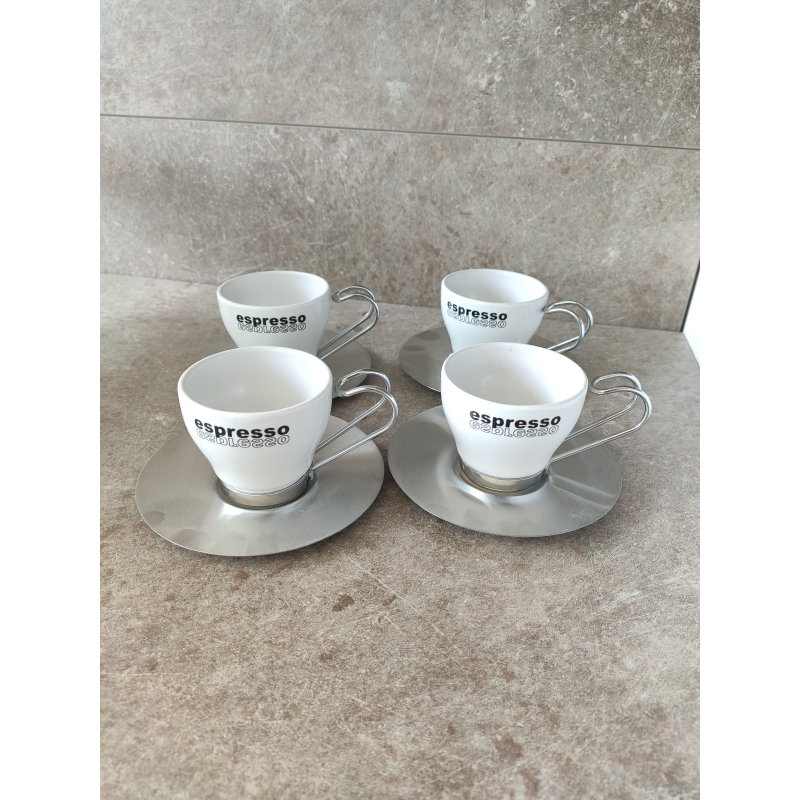 Set 4 tazze Caffe Espresso/Cappuccino in ceramica e metallo