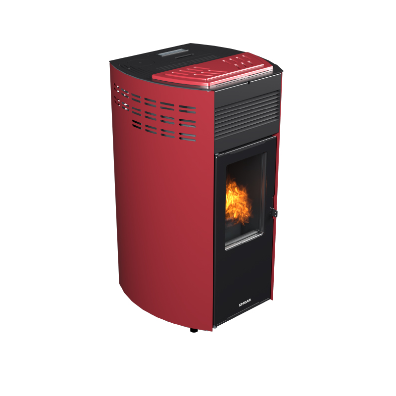 Erica stufa a pellet ventilata 10,8kw in acciaio e ghisa rosso lucido Lincar