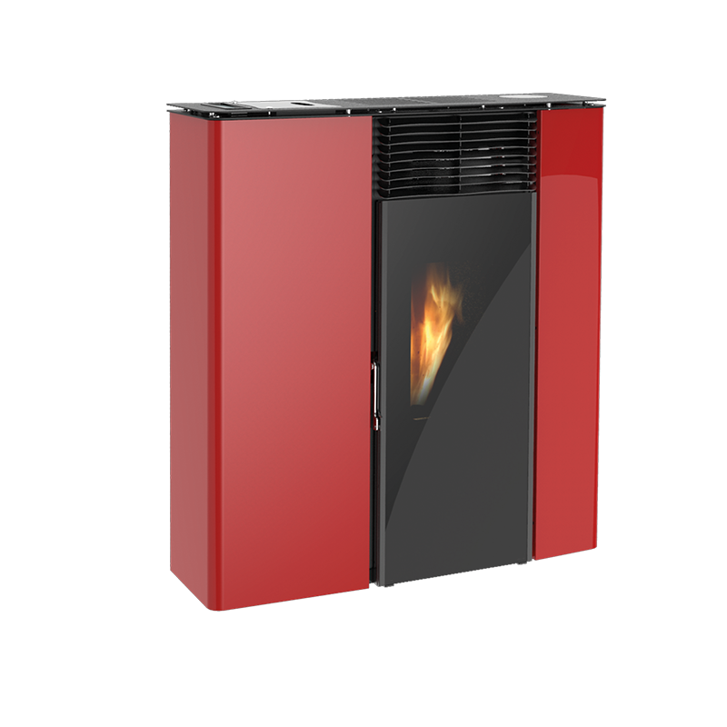 Stufa a pellet Flat 502 slim ventilata 9,7kw in acciaio rosso Lincar