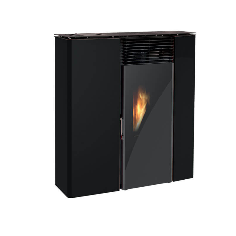 Stufa a pellet Flat 501 slim canalizzata 11,1kw in acciaio nero Lincar