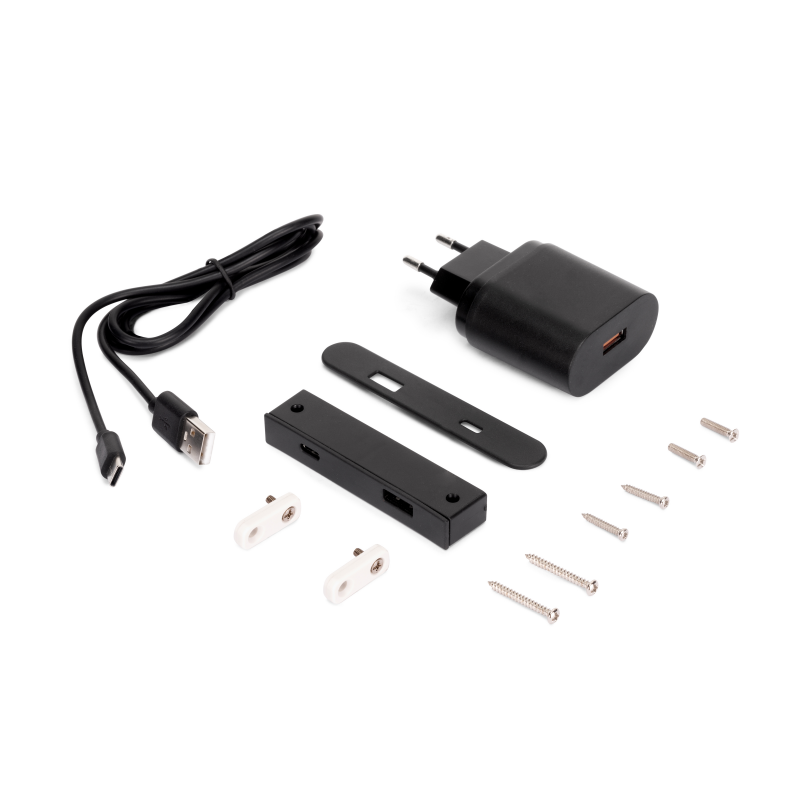 Connettore USB A+C Linky (81x12mm), 5V DC 2A (10W), Plastica nera, Tecnoplastica